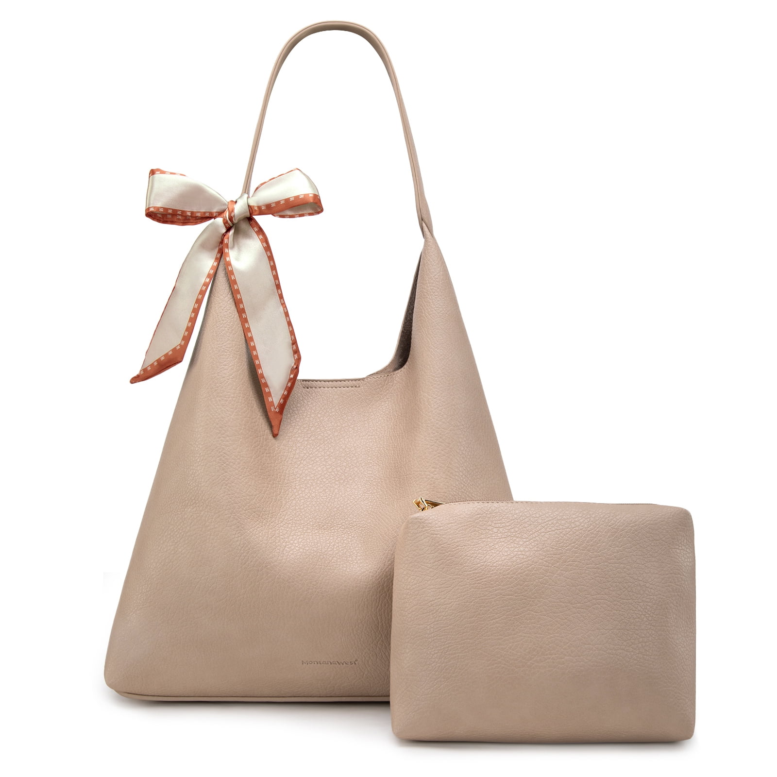 Montana West Slouchy Hobo Bag for Women Shoulder Purses and Handbags with Scarf, Tan