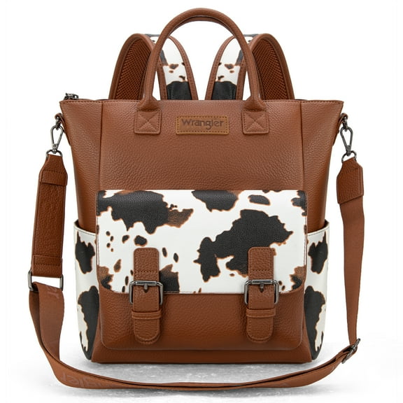 Wrangler Backpack Purse for Women Medium Size Convertible Backpack with Crossbody Strap for Travel Work, Cow-Brown