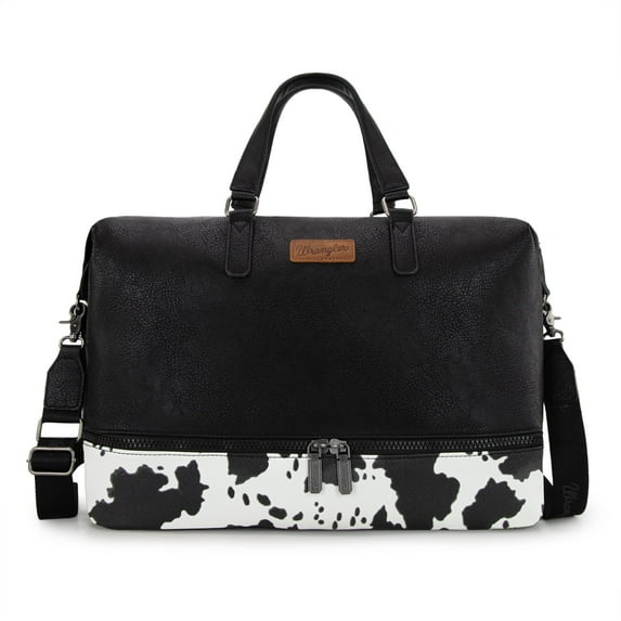 Wrangler Travel Duffel Bag Carry On Overnight Bag with Shoe Compartment Weekender Bag for Women and Men , Cow-Black