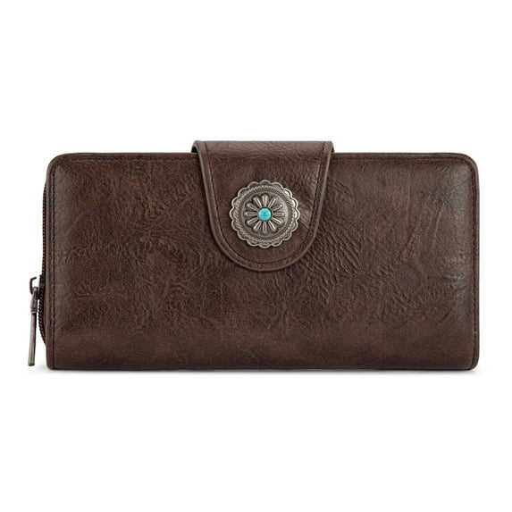 Montana West Purses for Women RFID Blocking Wallet Large Capacity Phone Clutch Wallet Ladies Western Bifold Wallet Wallets for Women Leather Wallet with Card Holder, Coffee