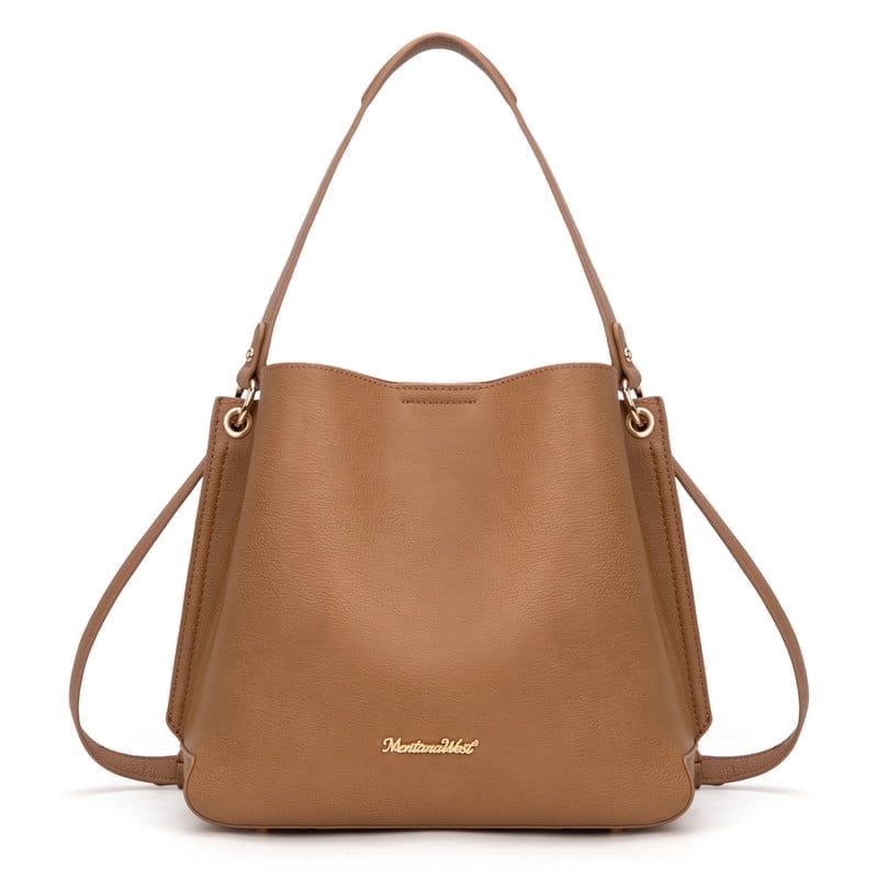 Montana West Hobo Purse for Women Bucket Shoulder Bag with Crossbody Strap, Brown
