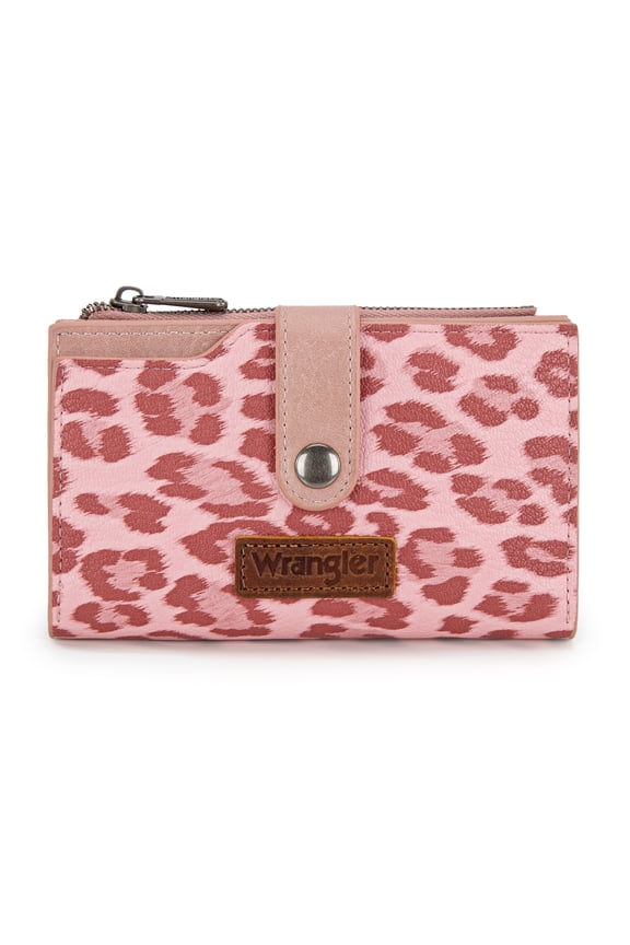 Wrangler Wallets for Women Slim Bifold Credit Card Holder, Leopard-Pink