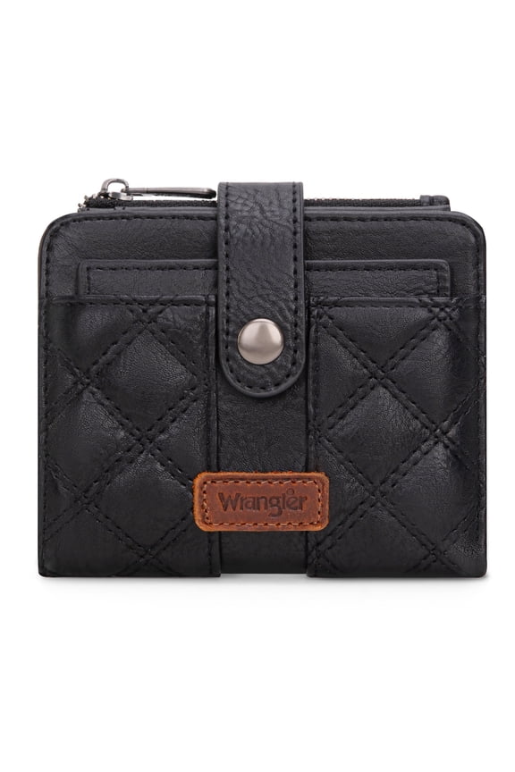 Wrangler Small Womens Wallet Leopard Print Women's Wallets, Card Cases & Money Organizers Small Bifold Card Wallet with Removable ID Window, Black