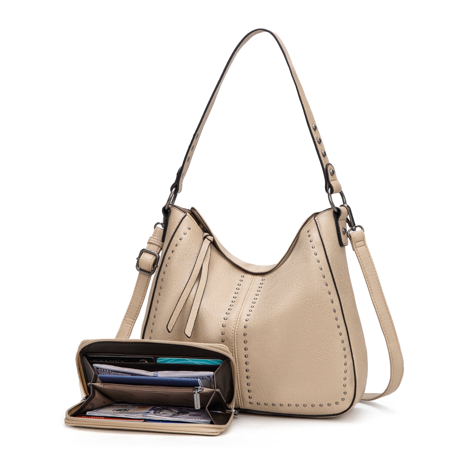 Montana West Purse and Wallet 2Pcs Set Hobo Crossbody Bag for Women Shoulder Handbags with Adjustable Strap, Khaki