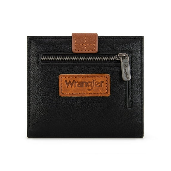 Wrangler Small Women's Wallet Slim Bifold Wallet RFID Credit Card Holder Minimalist Zipper Coin Pocket, Black-Brown