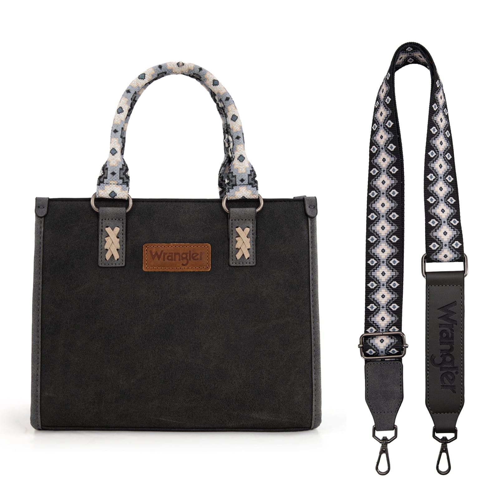 Wrangler Tote Bag for Women Western Retro Purse Top Handle Handbags with Aztec Strap, Black
