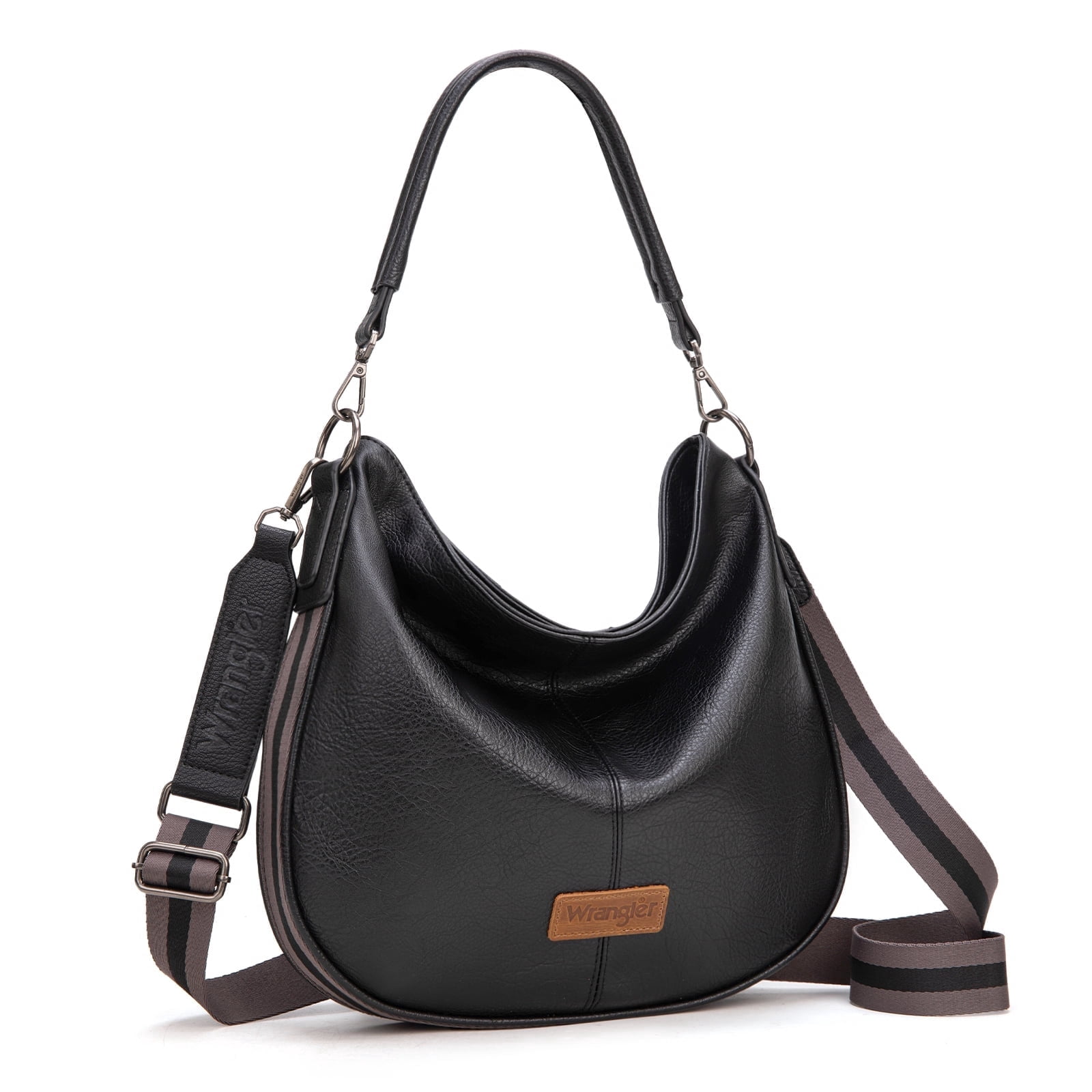 Wrangler Hobo Bags Large Crossbody Bags for Women Shoulder Purses with Striped Cotton Straps, A-Black