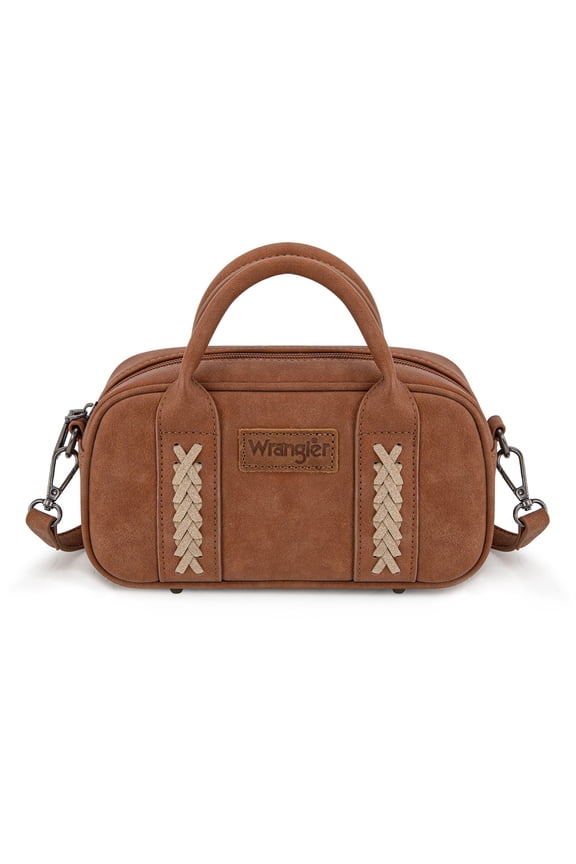 Wrangler Barrel Bag Retro Top Handle Bags with Crossbody Strap Boston Satchel Purse and Handbag Women, Brown