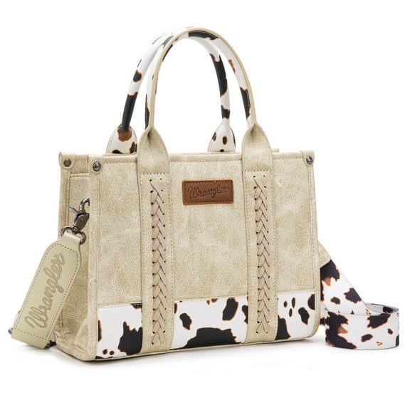 Wrangler Medium Tote Bag for Women Designer Satchel Handbags Top-handle Purses with Strap, Bottom Cow-Beige