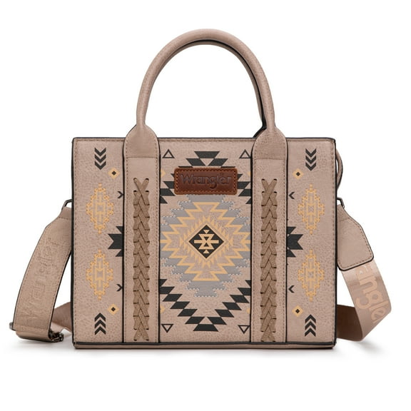 Wrangler Aztec Tote Bag for Women Boho Satchel Purses and Handbags, Khaki