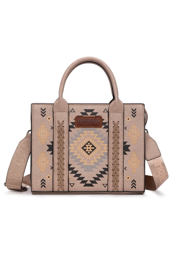 Wrangler Aztec Tote Bag for Women Boho Satchel Purses and Handbags, Khaki