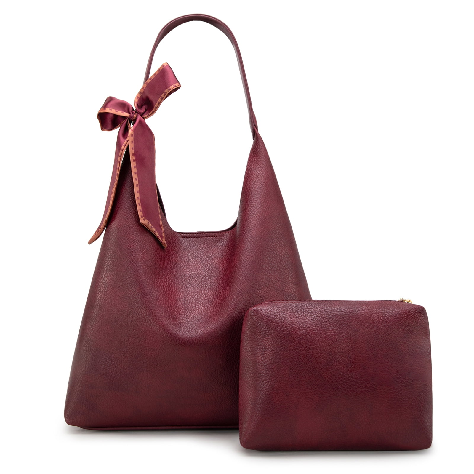Montana West Slouchy Hobo Bag for Women Shoulder Purses and Handbags with Scarf, Burgundy