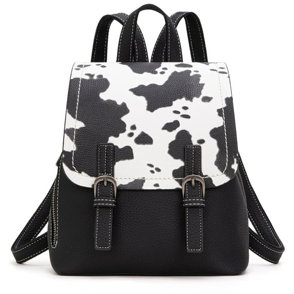 Montana West Small Backpack for Women Vegan Leather Mini Backpack Purse for Women Colorblock Backpack Cute Convertible Shoulder Bag, Cow-Black