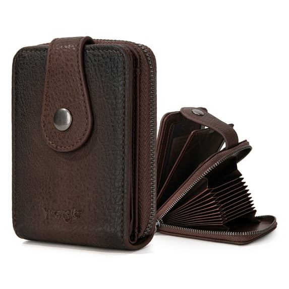 Wrangler Cow Print Wallet Women Small Credit Card Holder with Rfid Blocking Zip Credit Card Case,Compact & Easy to Carry Gifts for Women, Coffee