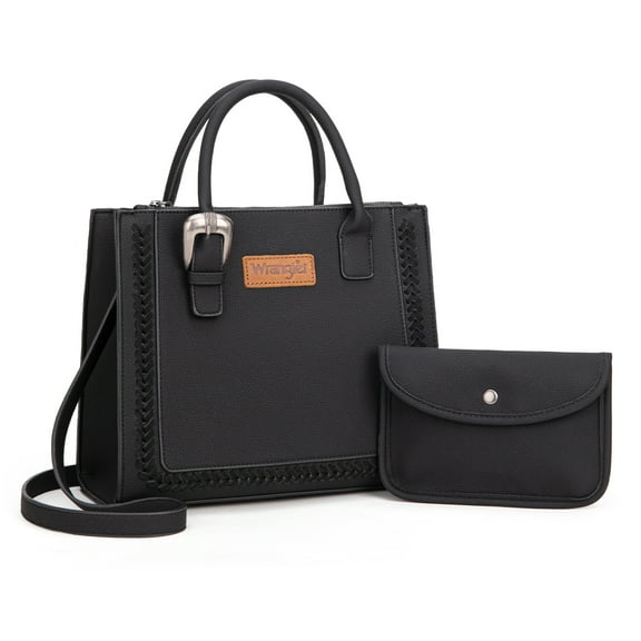 Wrangler Tote Bag for Women Western Cowhide Purse and Wallet Set, Black