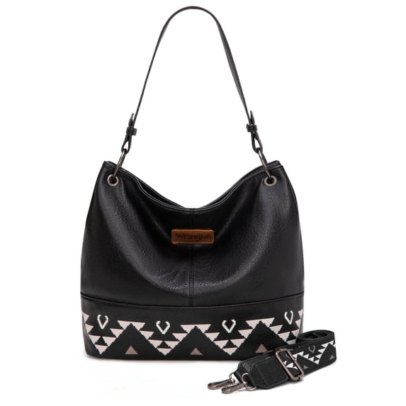 Wrangler Hobo Bags for Women Vegan Leather Top Handle Shoulder Purses and Handbags, Western Black