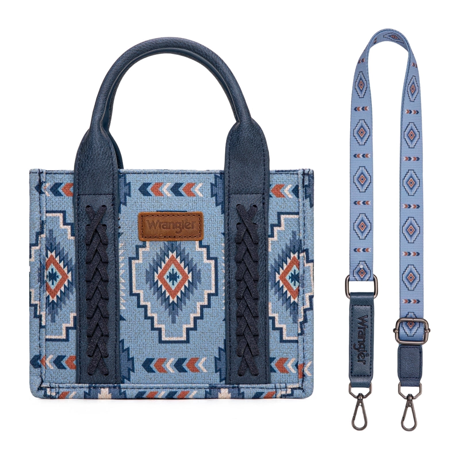 Wrangler Mini Tote Bag Small Top Handle Bag Ladies Woven Satchel Handbag, Jean