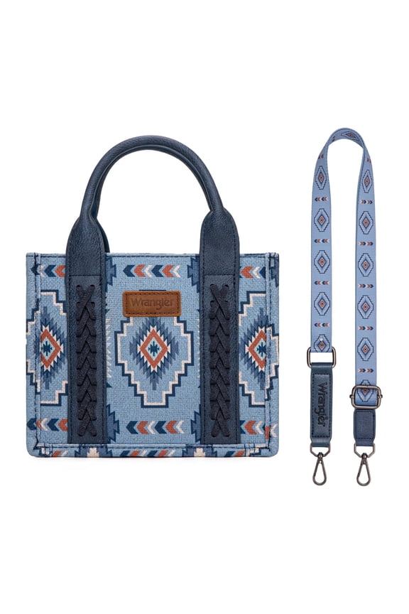 Wrangler Mini Tote Bag Small Top Handle Bag Ladies Woven Satchel Handbag, Jean