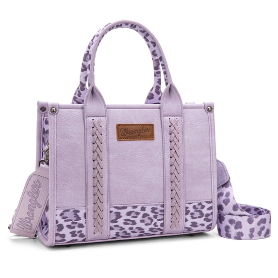 Wrangler Medium Tote Bag for Women Designer Satchel Handbags Top-handle Purses with Strap, Leopard-Purple