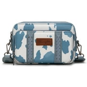MONTANA WEST Wrangler Cow Print Crossbody Bag for Women Western Cowgirl Crossbody Purses with Guitar Strap, Light Blue