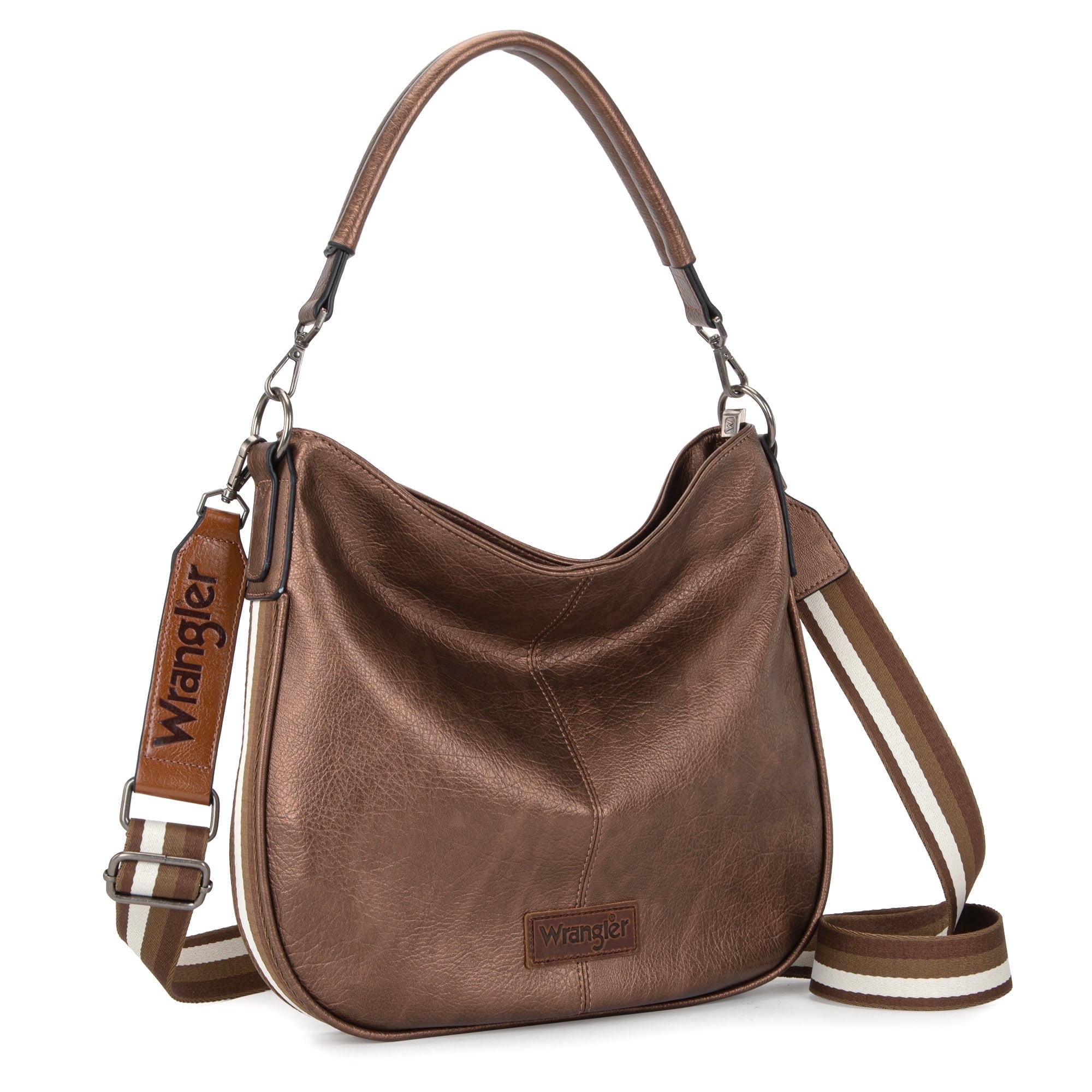 Wrangler Hobo Bags Large Crossbody Bags for Women Shoulder Purses with Striped Cotton Straps, Bronze