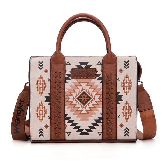 Wrangler Aztec Tote Bag for Women Boho Satchel Purses and Handbags, Tan