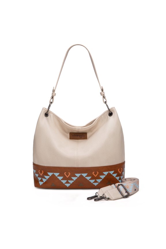 Wrangler Hobo Bags for Women Vegan Leather Top Handle Shoulder Purses and Handbags, Western Beige