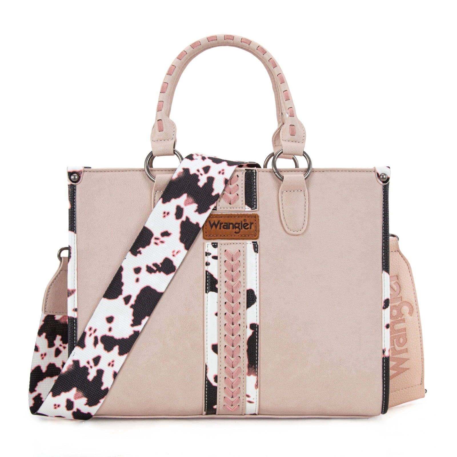 Wrangler Cow Print Tote Bag for Women Western Purse Boho Top Handle Satchel Handbag, Cow-Light Pink