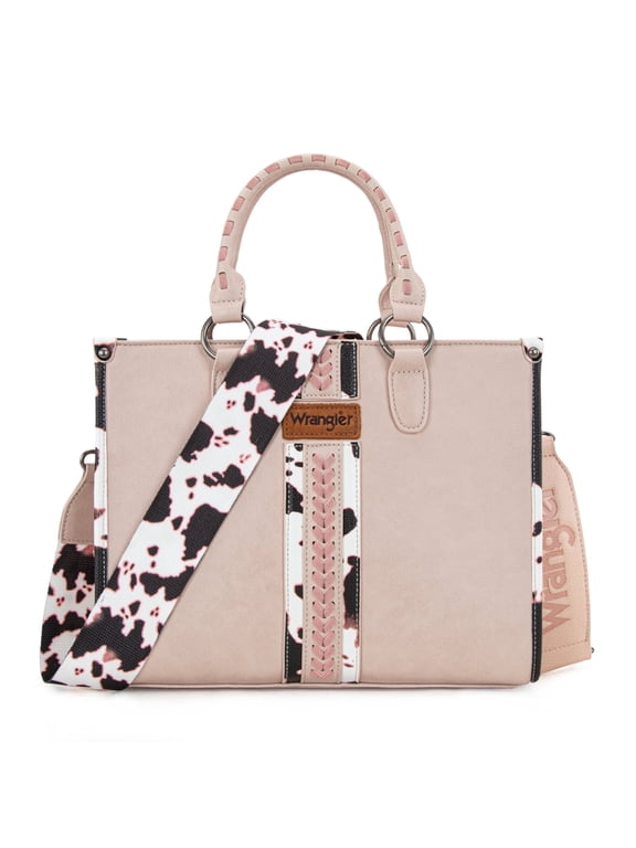 Wrangler Cow Print Tote Bag for Women Western Purse Boho Top Handle Satchel Handbag, Cow-Light Pink