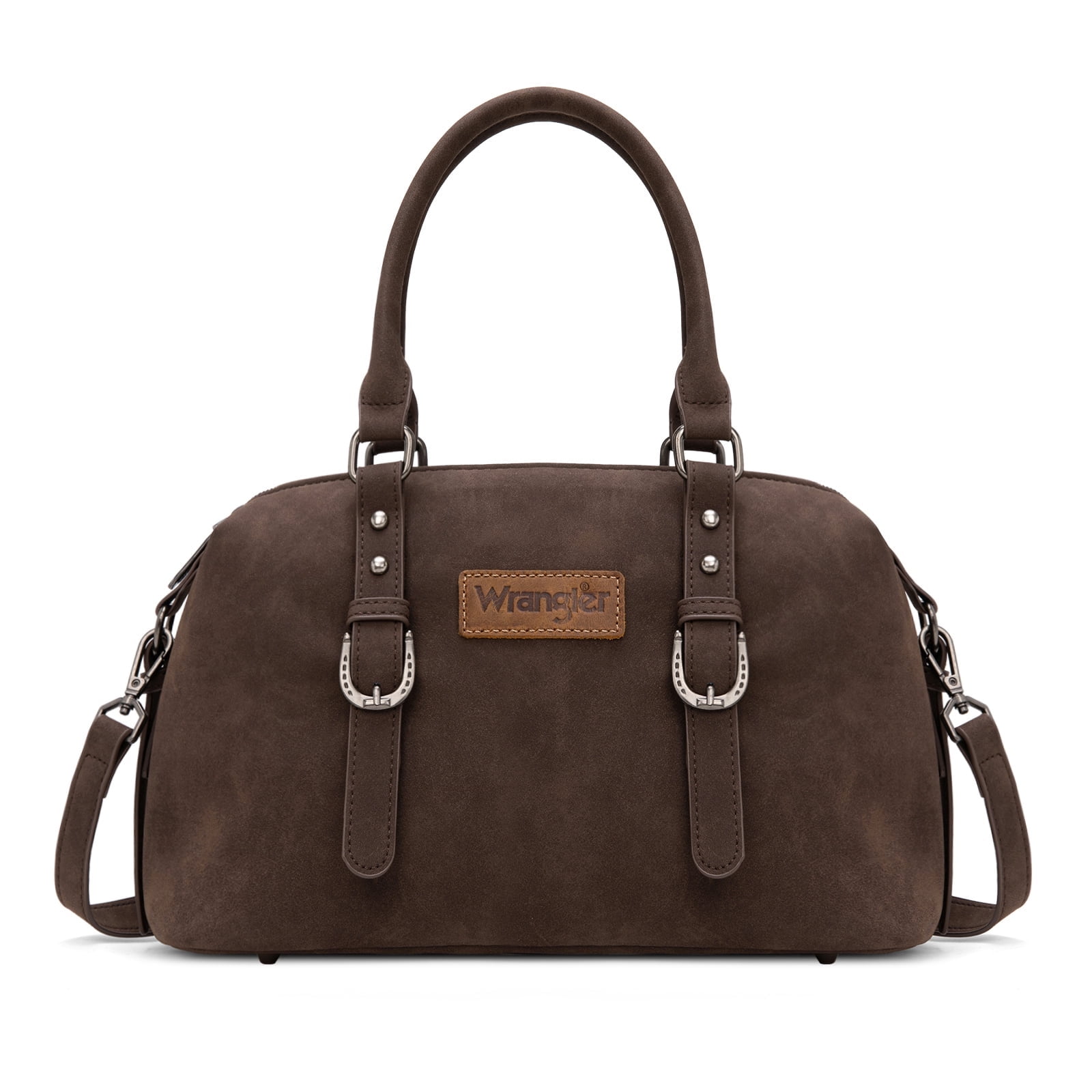 Wrangler Suede Doctor Bag Top Handle Purse Satchel Handbags Suede Crossbody Barrel Handbags for Women, Coffee