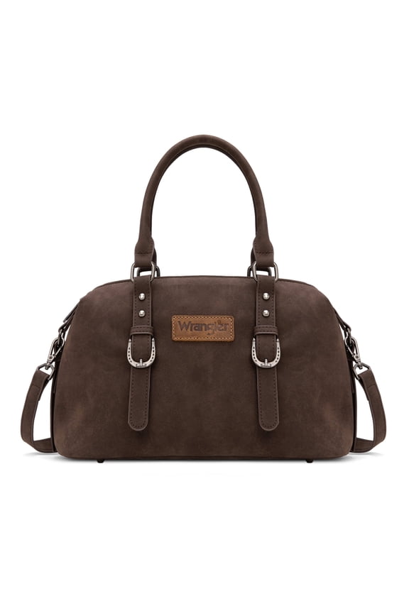 Wrangler Suede Doctor Bag Top Handle Purse Satchel Handbags Suede Crossbody Barrel Handbags for Women, Coffee