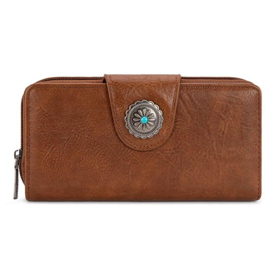 Montana West Purses for Women RFID Blocking Wallet Large Capacity Phone Clutch Wallet Ladies Western Bifold Wallet Wallets for Women Leather Wallet with Card Holder, Brown