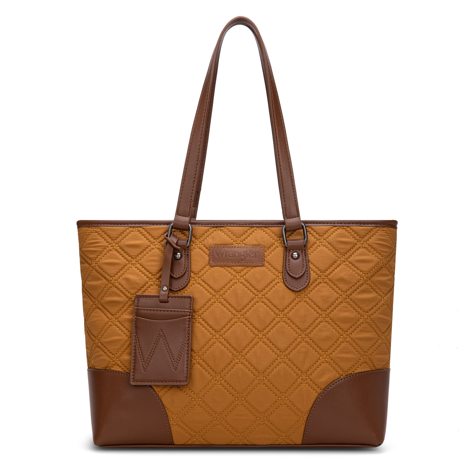 Wrangler Puffer Tote Bags for Women Medium Quilted Shoulder Bag for Work School Lifestyle Purse, Brown