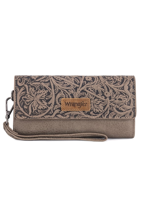 Wrangler Western Wallets for Women Trifold Wristlet Wallets Large Capacity Women Clutch Wallet with Coin Purse, Deep Khaki