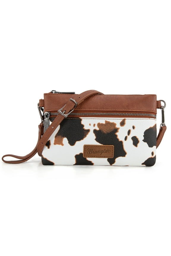 Wrangler Western Cowhide Crossbody Bags for Women Clutch Wristlet Purse, brown