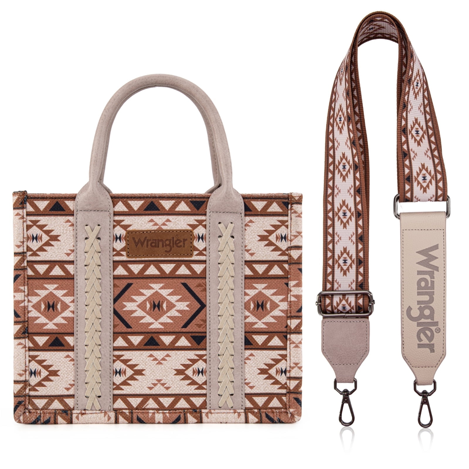 Wrangler Aztec Tote Bag for Women Boho Shoulder Purses and Handbags, Aztec Tan