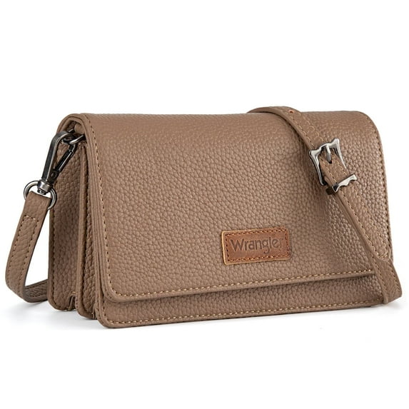 Wrangler Small Crossbody Wallet Purses RFID Trendy Purses for Women with Adjustable Straps, Camel