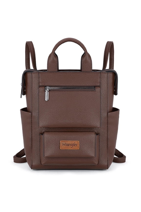 Wrangler Women Backpack Purse Convertible Backpack Vegan Leather Ladies Anti Theft Backpack with Adjustable Strap, Coffee