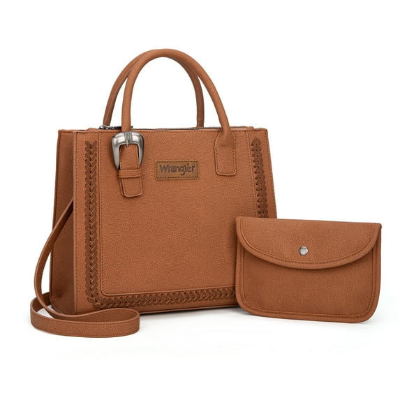 Wrangler Tote Bag for Women Western Cowhide Purse and Wallet Set, Brown