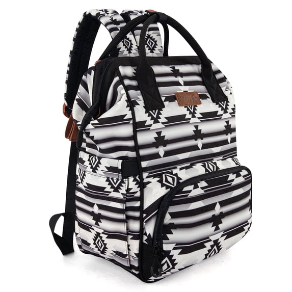 Wrangler Aztec Travel Backpack Baby Bag for Women with Stroller Strap and Side Bottle Pockets Organized Diaper Bag, Black