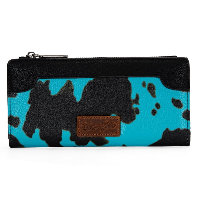 Wrangler Cow Print Wallets Womens Bifold Credit Card Wallet Women's Wallets, Card Cases & Money Organizers Brown Wallet for Women Ladies Female Cash Wallet with Smooth Zipper