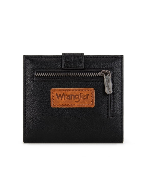 Wrangler Small Women's Wallet Slim Bifold Wallet RFID Credit Card Holder Minimalist Zipper Coin Pocket, Black