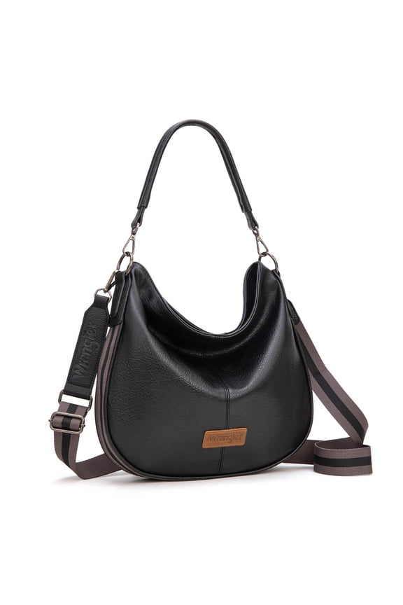 Wrangler Hobo Bags Large Crossbody Bags for Women Shoulder Purses with Striped Cotton Straps, A-Black