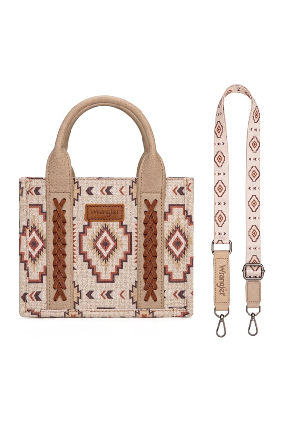 Wrangler Mini Tote Bag Small Top Handle Bag Ladies Woven Satchel Handbag, Tan