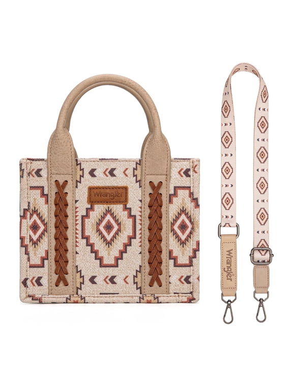 Wrangler Mini Tote Bag Small Top Handle Bag Ladies Woven Satchel Handbag, Tan