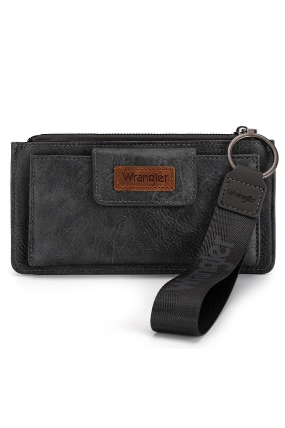 Wrangler Minimalist Wristlet Wallet with Phone Slot & RFID Protection & Smooth Zipper, Gray