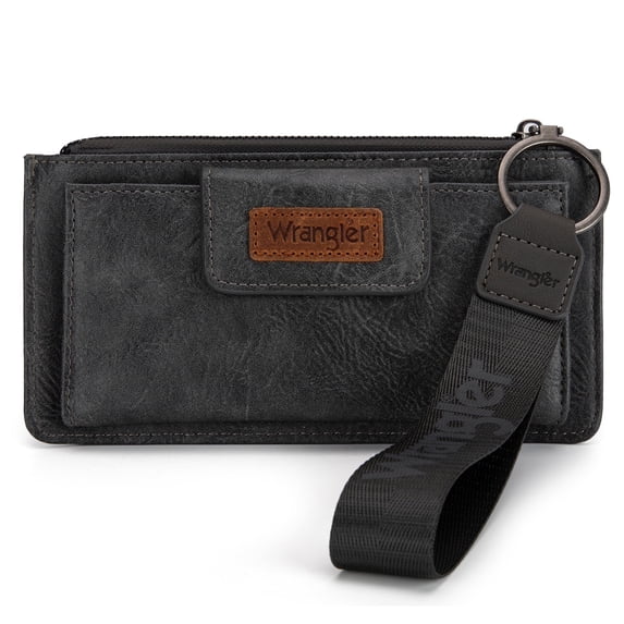 Wrangler Minimalist Wristlet Wallet with Phone Slot & RFID Protection & Smooth Zipper, Gray