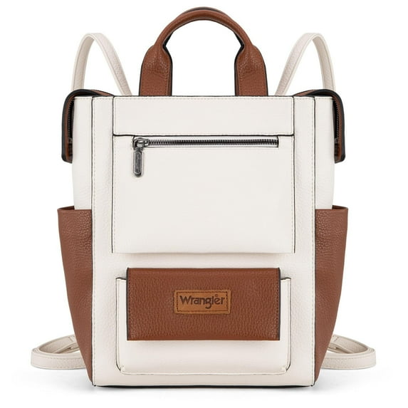 Wrangler Women Backpack Purse Convertible Backpack Vegan Leather Ladies Anti Theft Backpack with Adjustable Strap, Beige