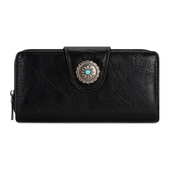 Montana West Purses for Women RFID Blocking Wallet Large Capacity Phone Clutch Wallet Ladies Western Bifold Wallet Wallets for Women Leather Wallet with Card Holder, Black
