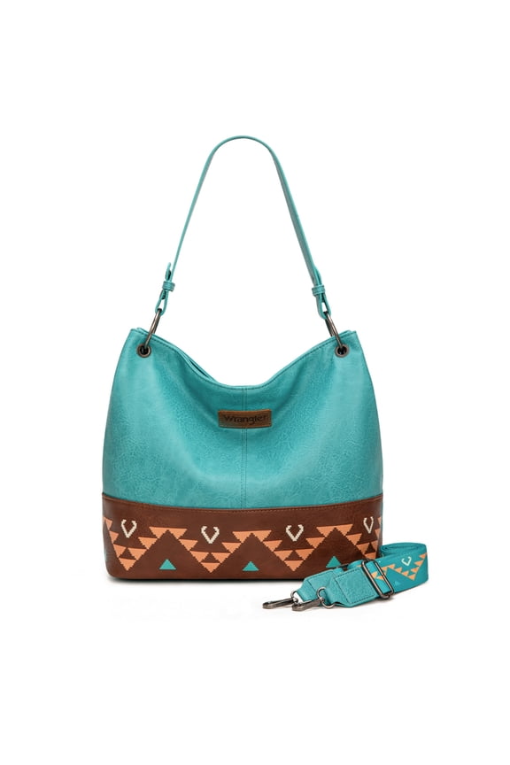 Wrangler Hobo Bags for Women Vegan Leather Top Handle Shoulder Purses and Handbags, Western Turquoise